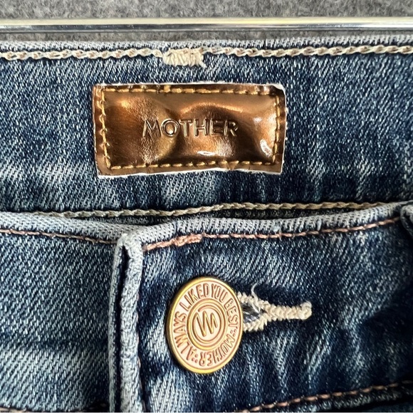 MOTHER Insider Crop Step Chew Denim Jeans High Rise Blue Distressed Size 26 - Picture 4 of 12